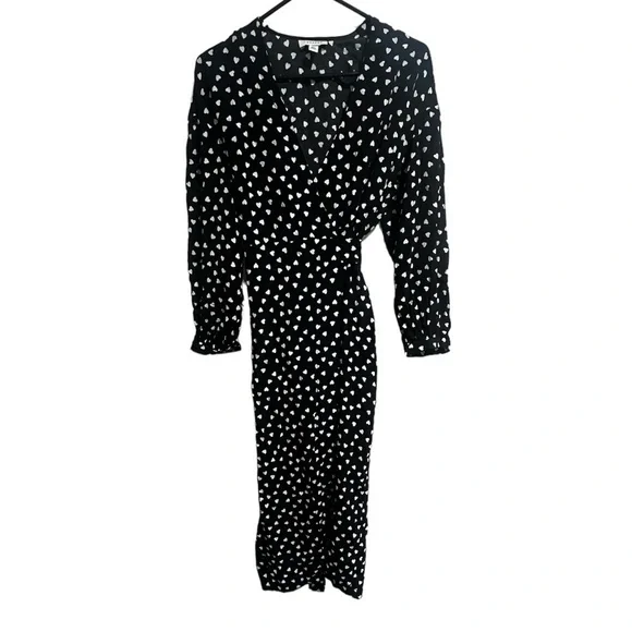 Topshop Heart Print Midi Wrap Dress Black White size 2 - Picture 2 of 10